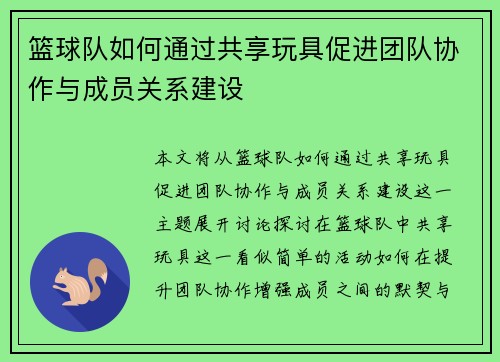篮球队如何通过共享玩具促进团队协作与成员关系建设